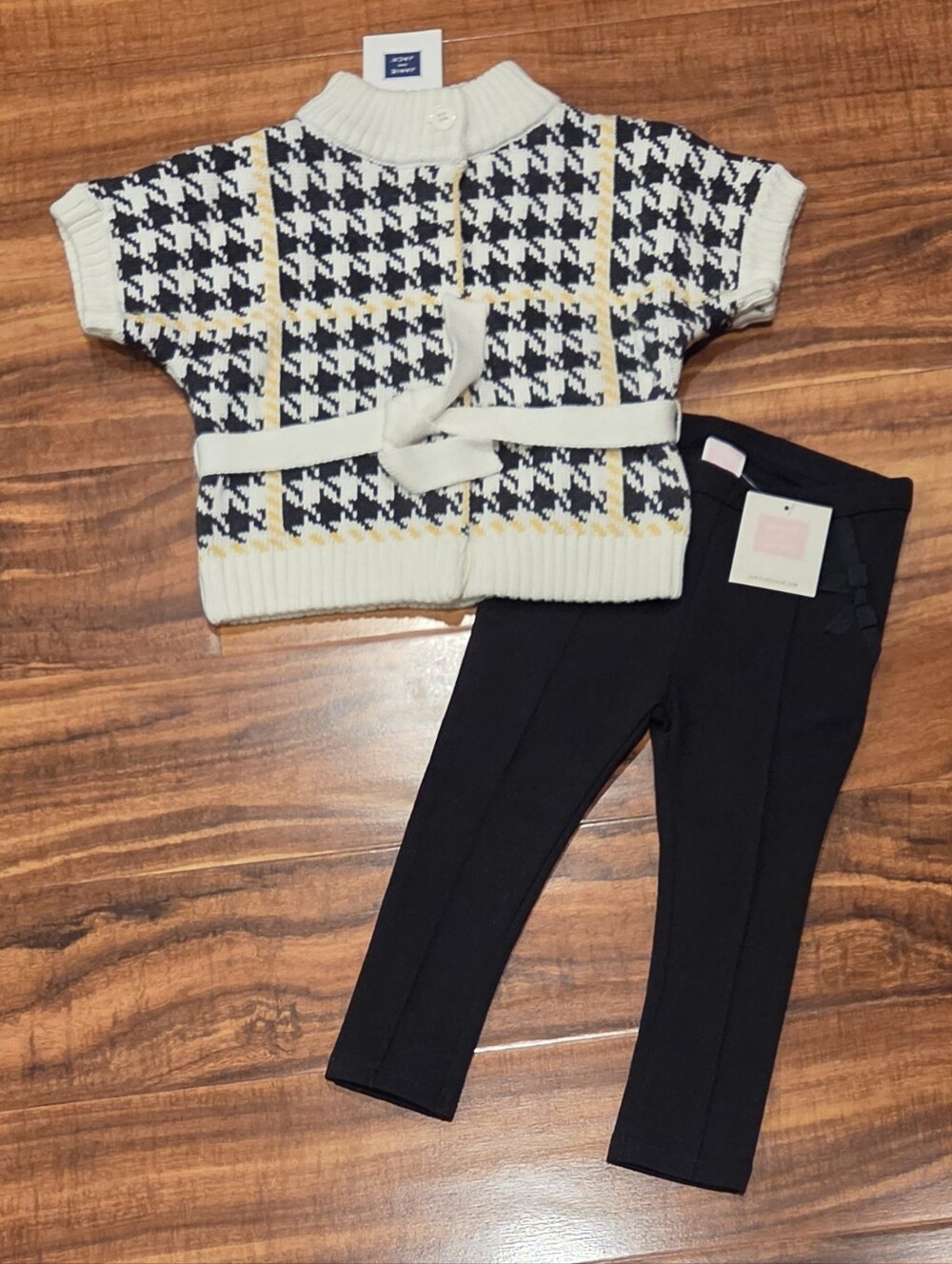 Janie and Jack NWT 18-24 Months Houndstooth Belted Sweater and Black Ponte Pants